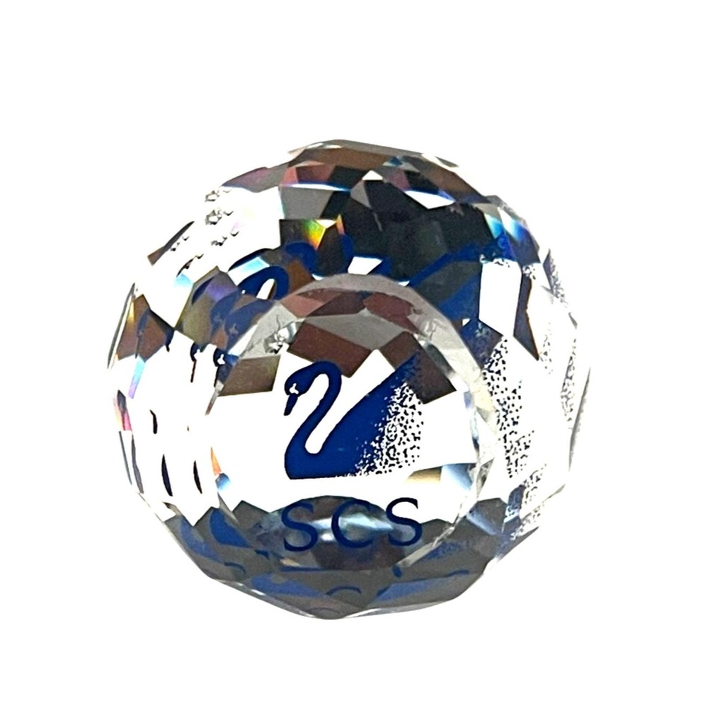 Vintage Swarovski Crystal Blue SCS Swan‎ Ball Paperweight with Box-1.5"